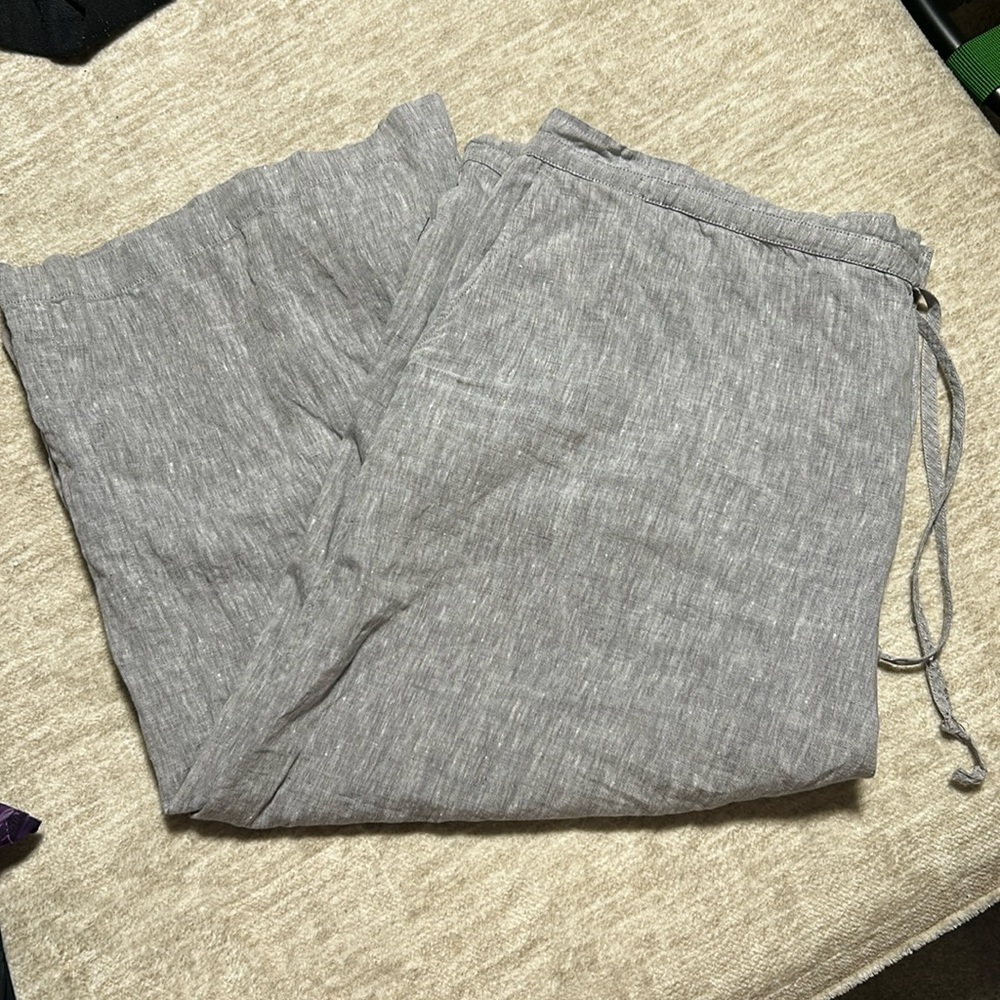 3x linen pants cropped wide leg Vivid brand 100 % linen grey mix plus